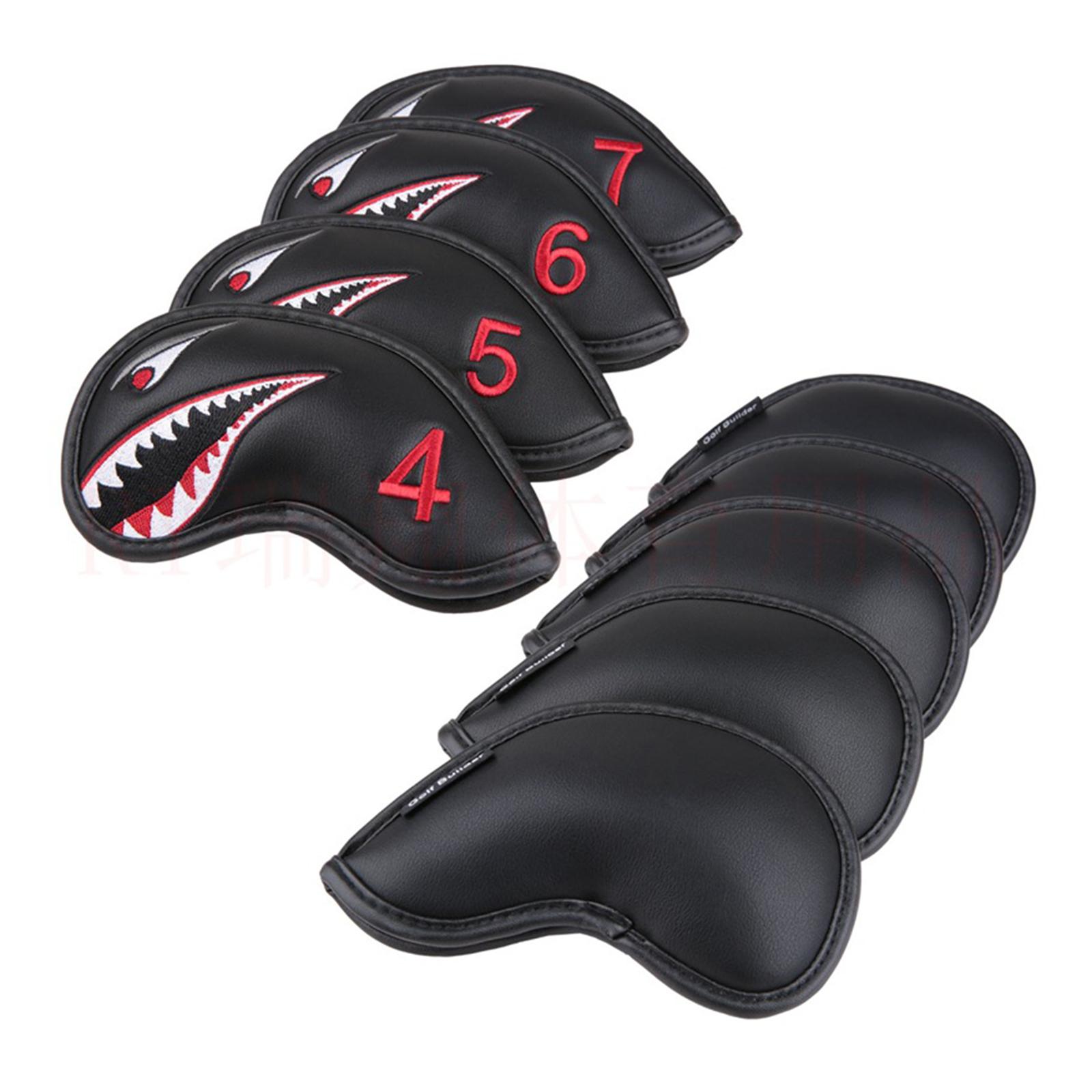 9pcs Waterproof Golf Iron Head Cover Black 4-9, A-P Club Headcover Clubs Carrying Travel Protection Sticker Closure Accessories