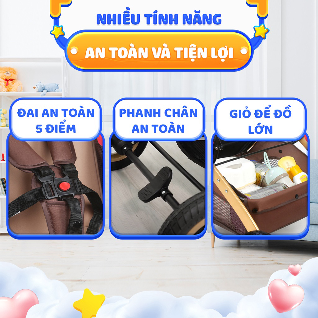 Xe đẩy cho bé Kawaii Home - 9 tính năng tiện dụng cho mẹ và bé - Có thể gấp gọn