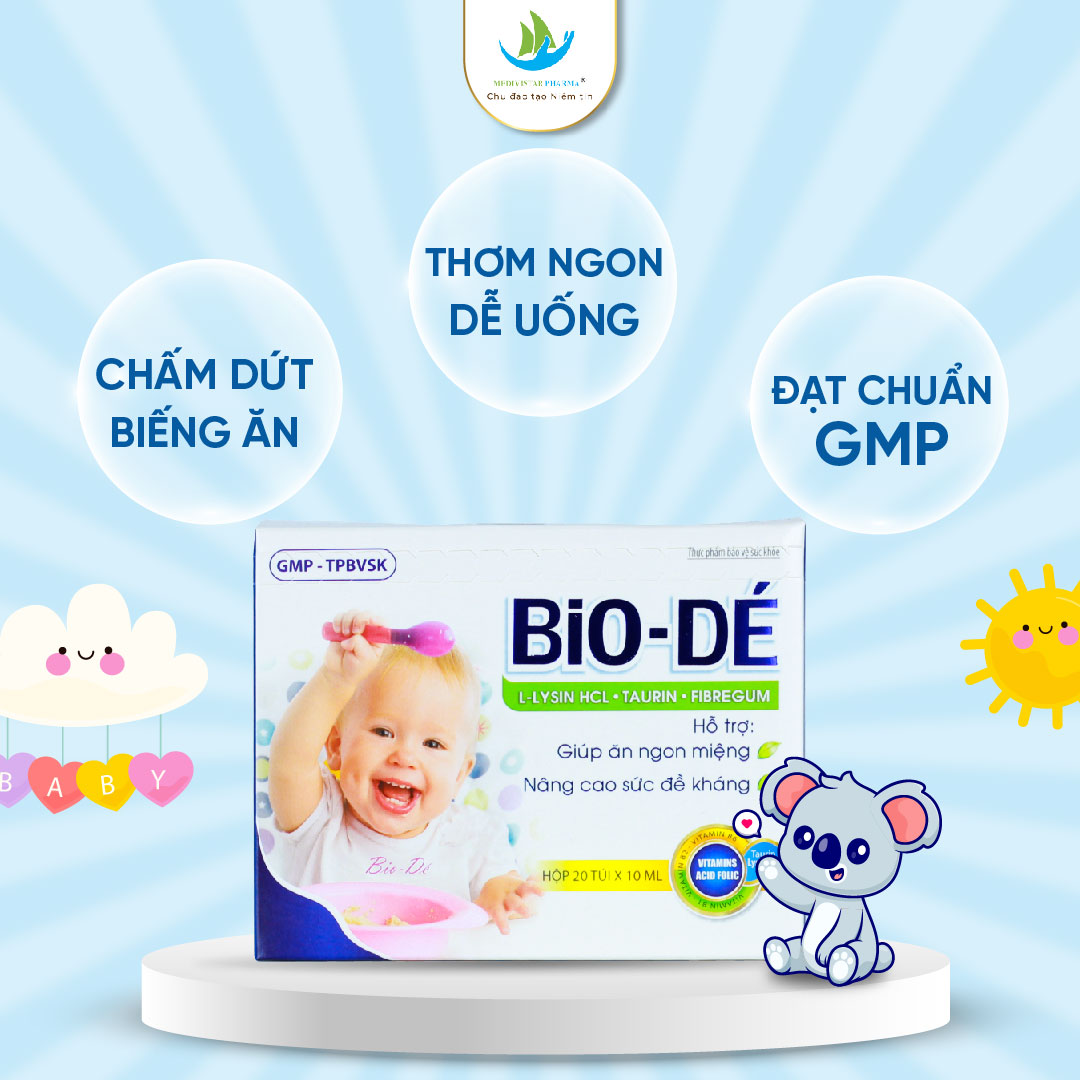 Siro Ăn Ngon, Tăng Sức Đề Kháng Cho Bé BIODÉ Hỗ Trợ Cải Thiện Biếng Ăn, Giúp Trẻ Tăng Cân, Tiêu Hóa Khỏe Hộp 20 Túi x 10ml