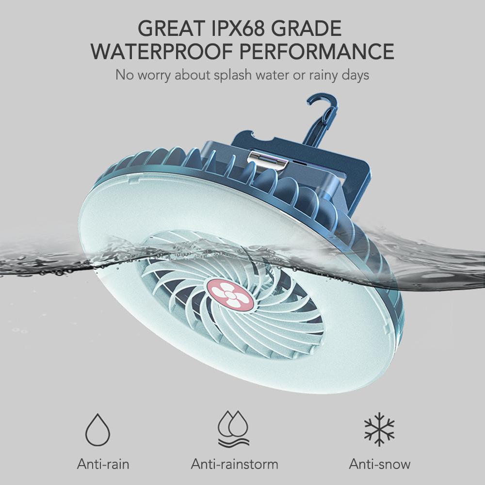 Portable Camping Fan with Foldable Tripod LED Lantern Mini Desk Fan USB 2400mAh Batteries Operated Lamp Fan with Hook