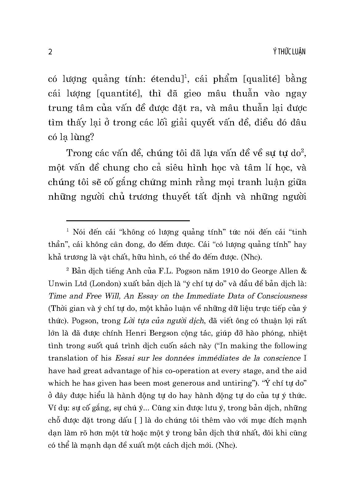 Ý Thức Luận (Essai Sur Les Données Immédiates De La Conscience) - Henri Bergson; Cao Văn Luận dịch; Phạm Anh Tuấn hiệu chú (Tái bản 2024)