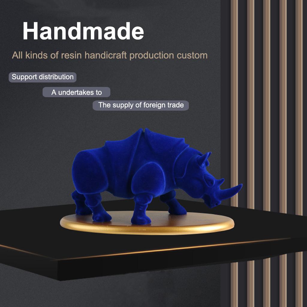 Resin Rhino Figurine Lifelike Animal Sculpture Statue Home Office Decoration