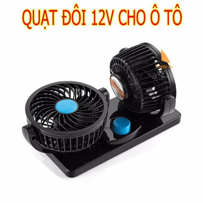 Quạt Đôi Mini 12V Xoay 360 Dành Cho Xe Ô Tô