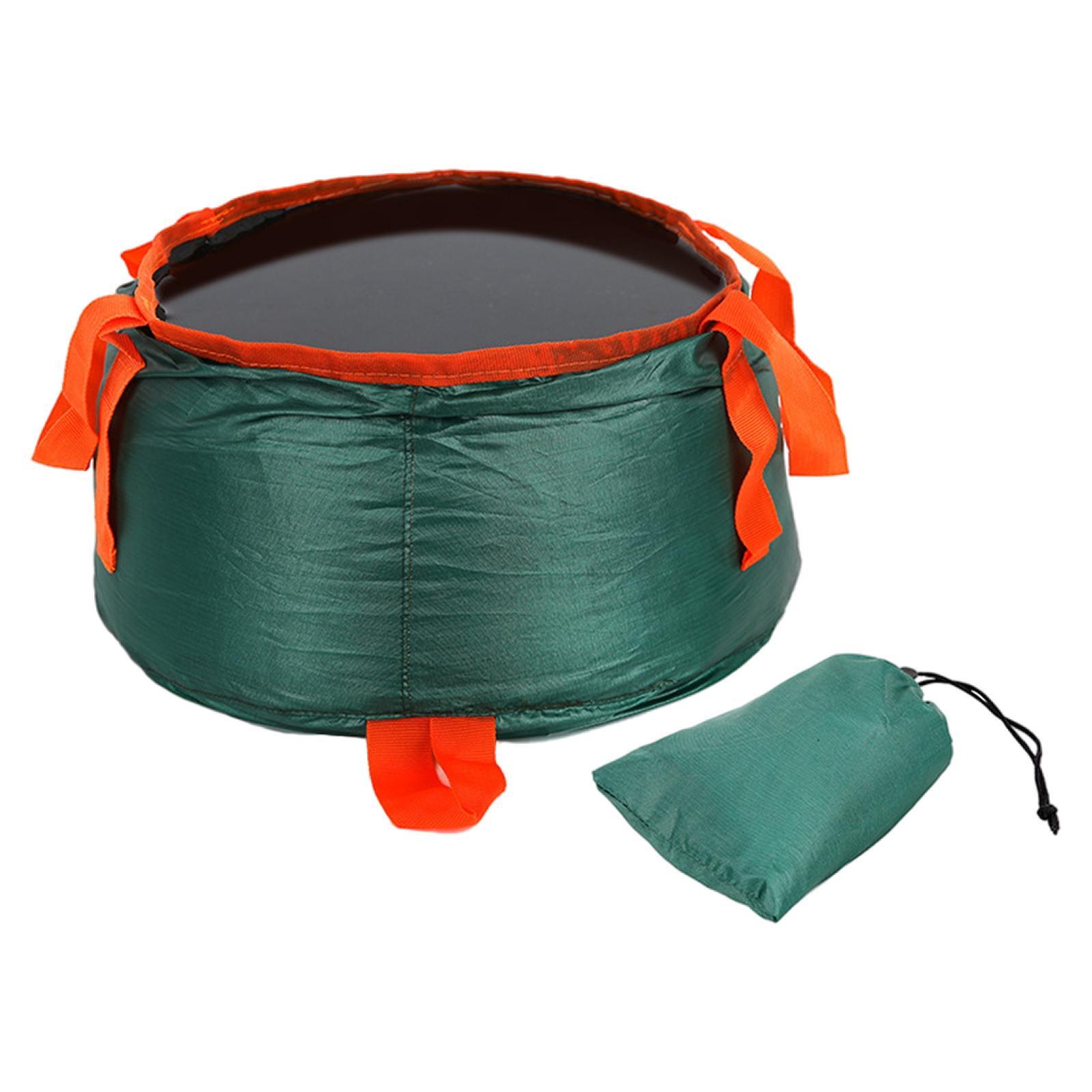 Collapsible Bucket Foldable for Camping with Bag Wash Basin Dark Green
