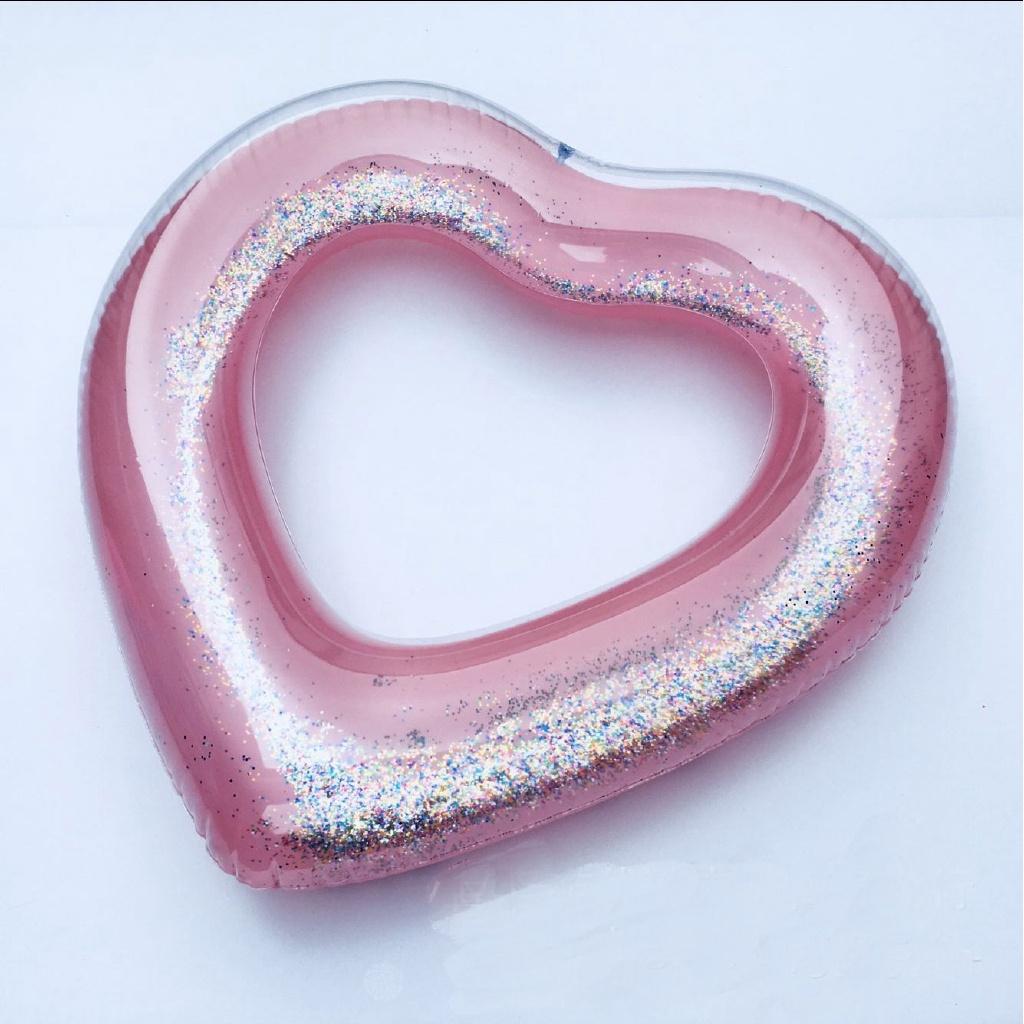 Vàng hồng Sequins Trái tim Vòng bơi Vòng bơi Phao hơi Phao yêu thương Trái tim Người lớn Trẻ em Vòng bơi Bãi biển mùa hè
