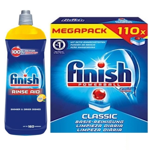 Combo Viên rửa bát Finish 110 viên+Nước làm bóng finish 800ml dùng cho máy rửa bát