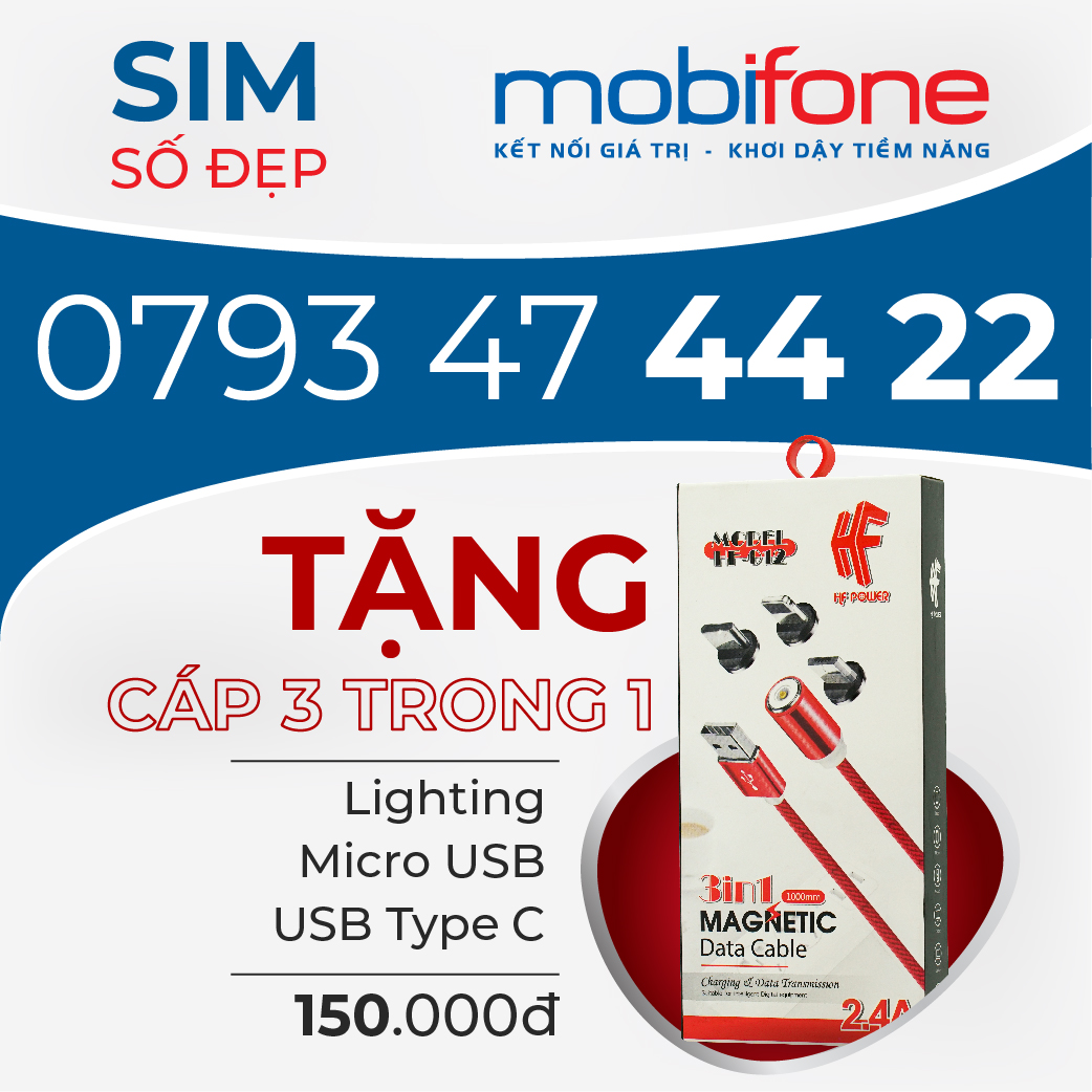 Sim Cặp Đôi phong thủy chính hãng Mobifone tặng Cáp 3in1