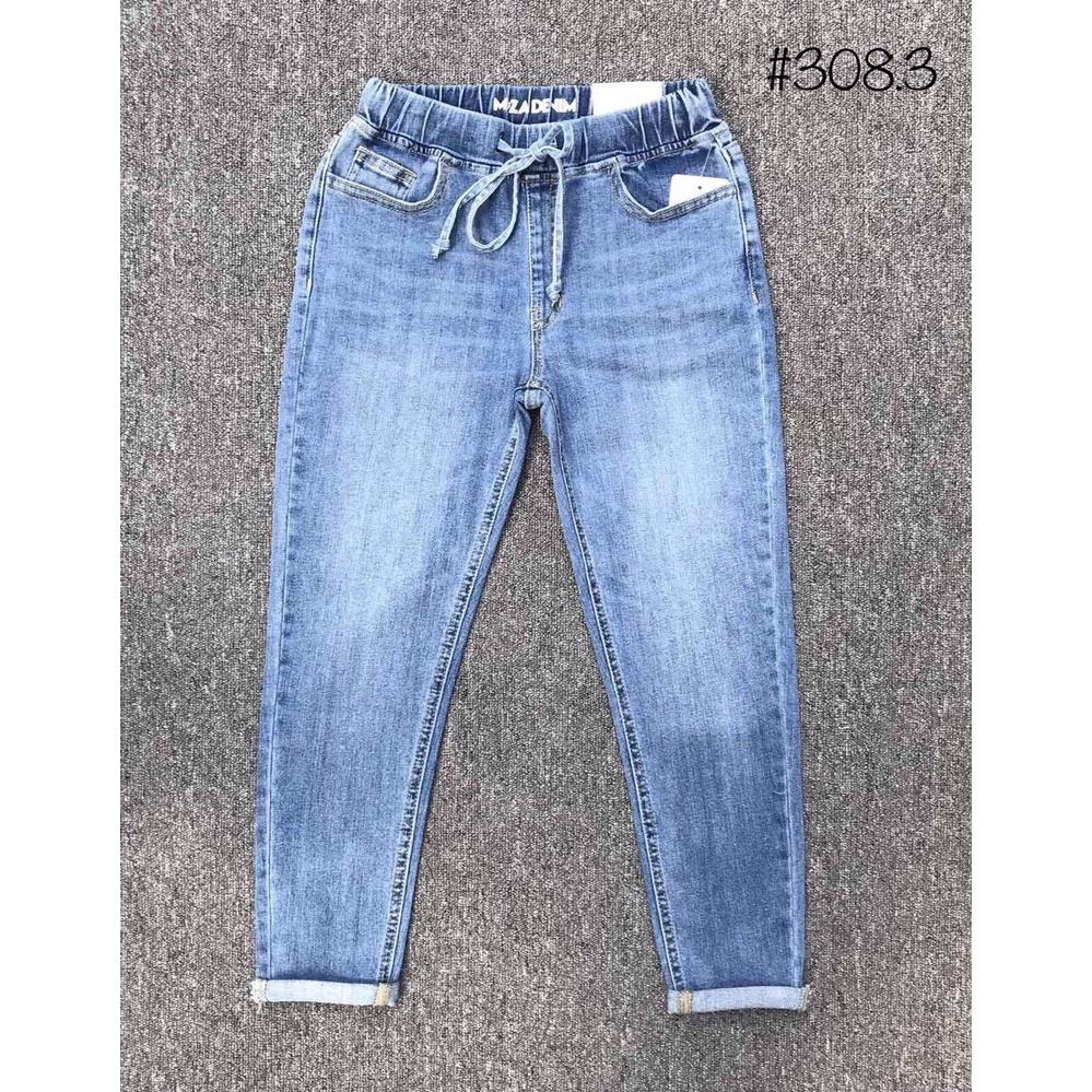 QUẦN JEAN NỮ DÁNG BAGGY TRƠN CẠP CHUN