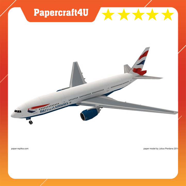Mô hình giấy máy bay Boeing 777-200 British Airwayss tỉ lệ 1/150