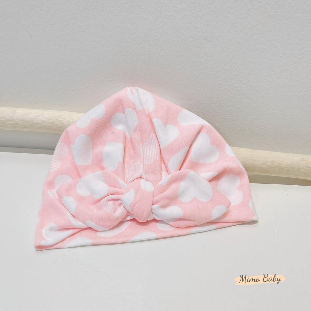 Mũ nón turban vải cotton co dãn màu hồng trái tim dễ thương cho bé gái MTB166 Mimo Baby