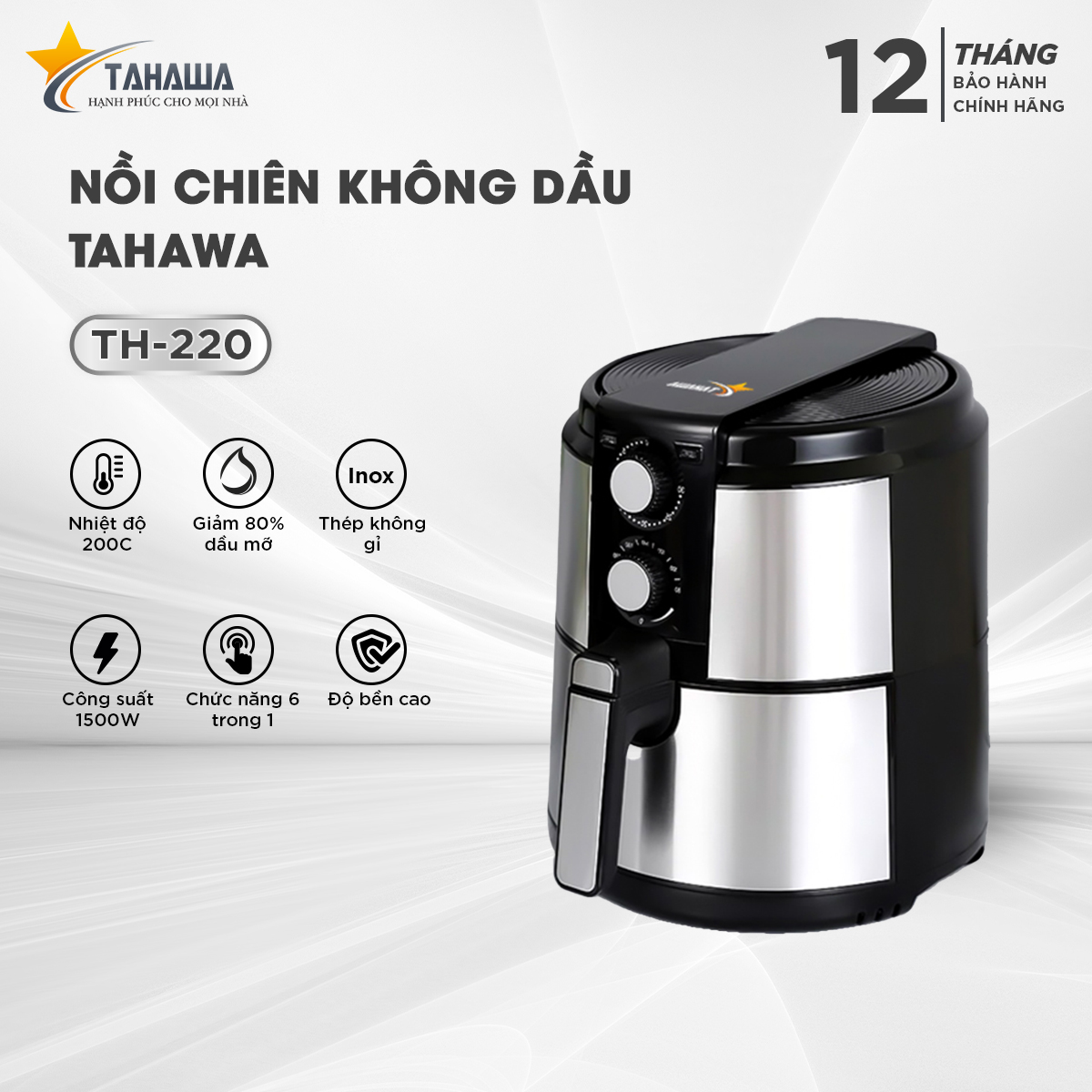 NỒI CHIÊN KHÔNG DẦU HÀNG NHẬP KHẨU CHÍNH HÃNG TAHAWA TH-220 - Giúp cải thiện sức khỏe người tiêu dùng khi hạn chế được dầu mỡ trong thức ăn, tiện lợi, nhanh chóng