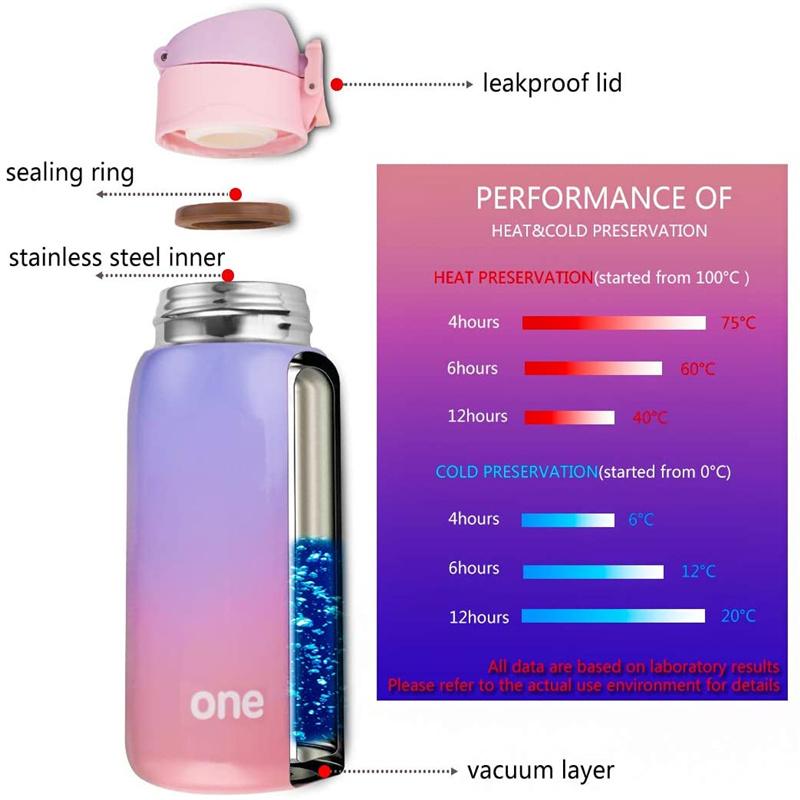 260ML Giữ Nhiệt Màu, Trẻ Em Chống Rò Rỉ Nước, Treo Tường Đôi Chân Không Bình, bình Inox 24H Làm Mát & 12H Giữ Ấm