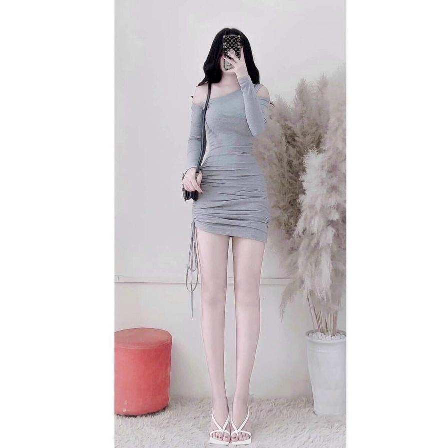 Đầm body thun hở vai dài tay rút dây xịn xò