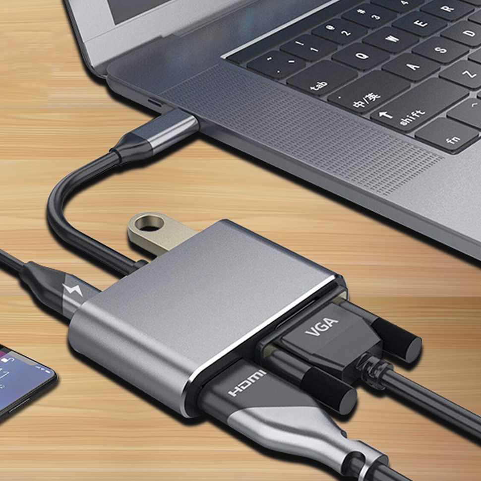 Cáp chuyển USB Type-c ra 4 cổng HDMI/ VGA/ USB và cổng sạc hỗ trợ chế độ Dex - UHV41160