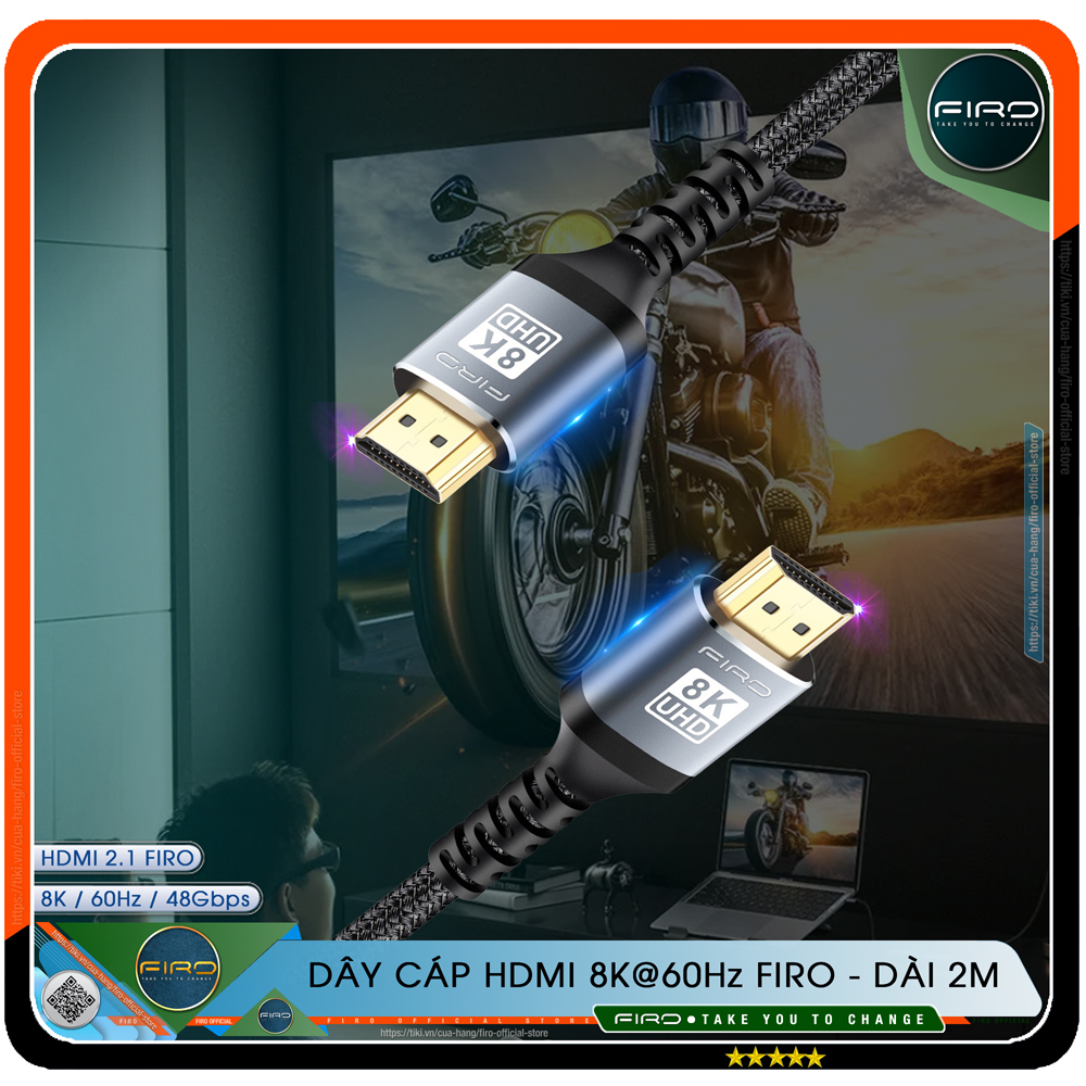 Dây HDMI FIRO ATMOS - Cáp HDMI 2.1 8K/60Hz/48Gbps - Dài 2M Lõi Dù Dùng Cho Tivi/ Máy Tính/ Playstation - Hàng Chính Hãng