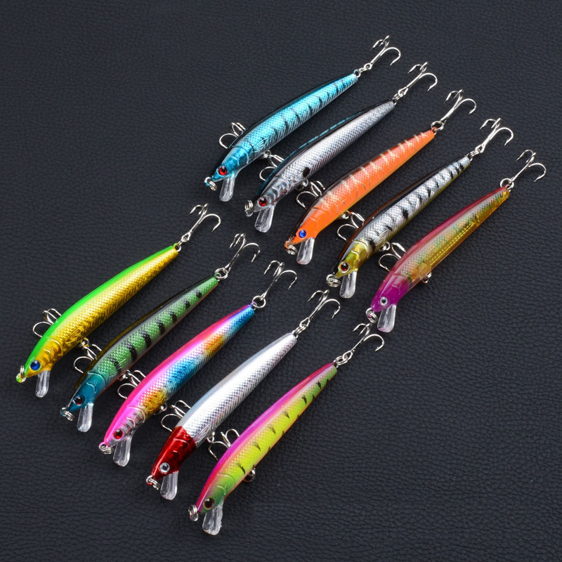 Mồi Cá giả câu cá Minow siêu nhạy, 2 lưỡi câu siêu cứng dài 9.5cm - màu ngẫu nhiên
