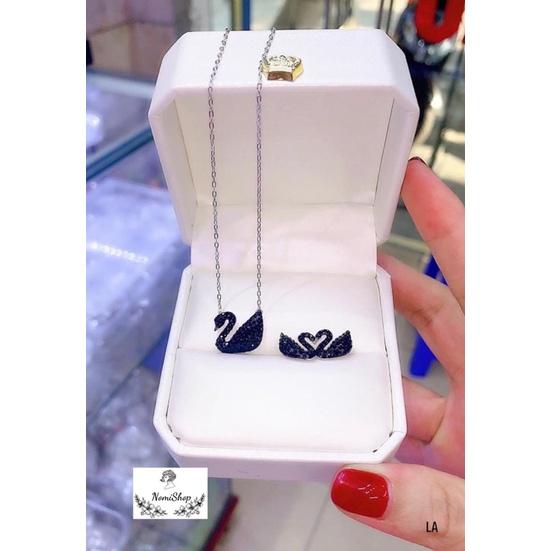 Bộ Trang sức Bạc, Set thiên nga bông tai và dây chuyền, 3 màu Siêu hot - Bạc nomi
