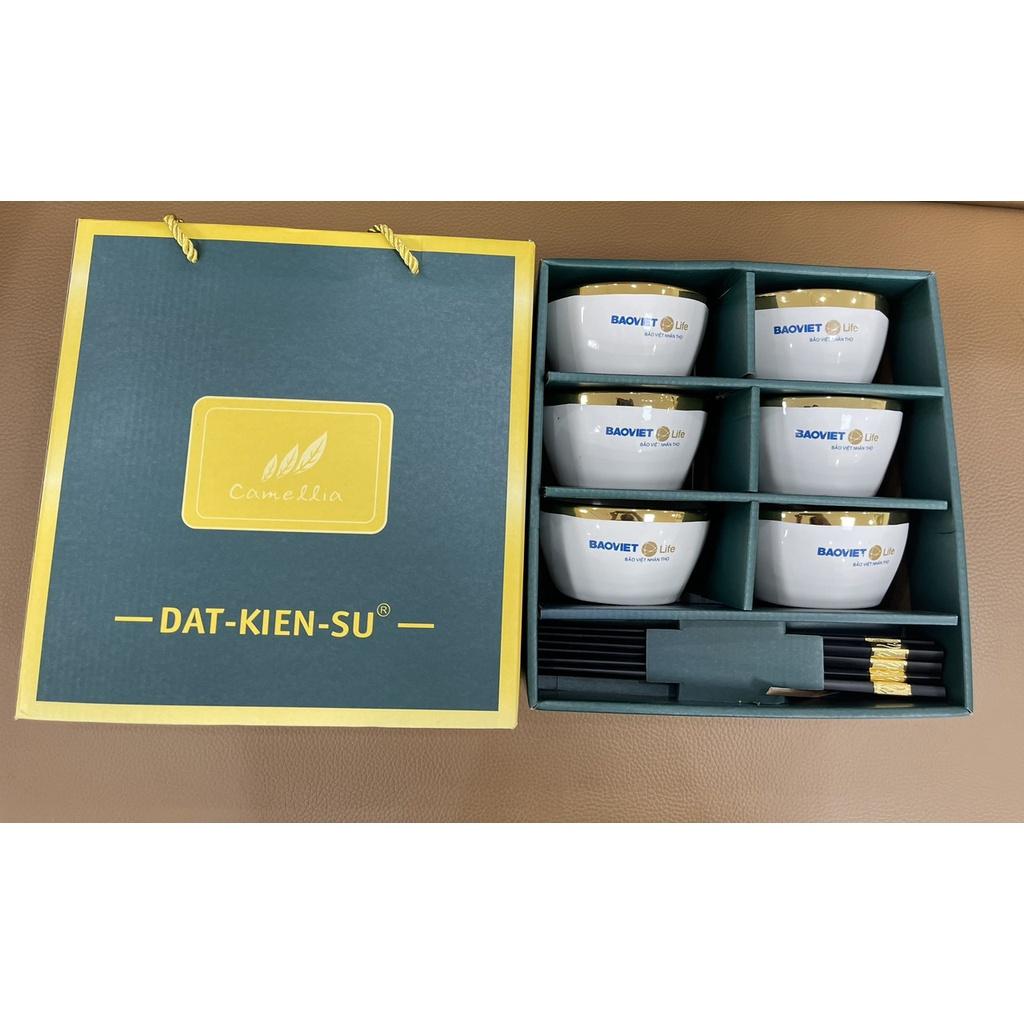 Bộ 6 Bát Sứ Viền Mạ Vàng Tặng Kèm Đũa