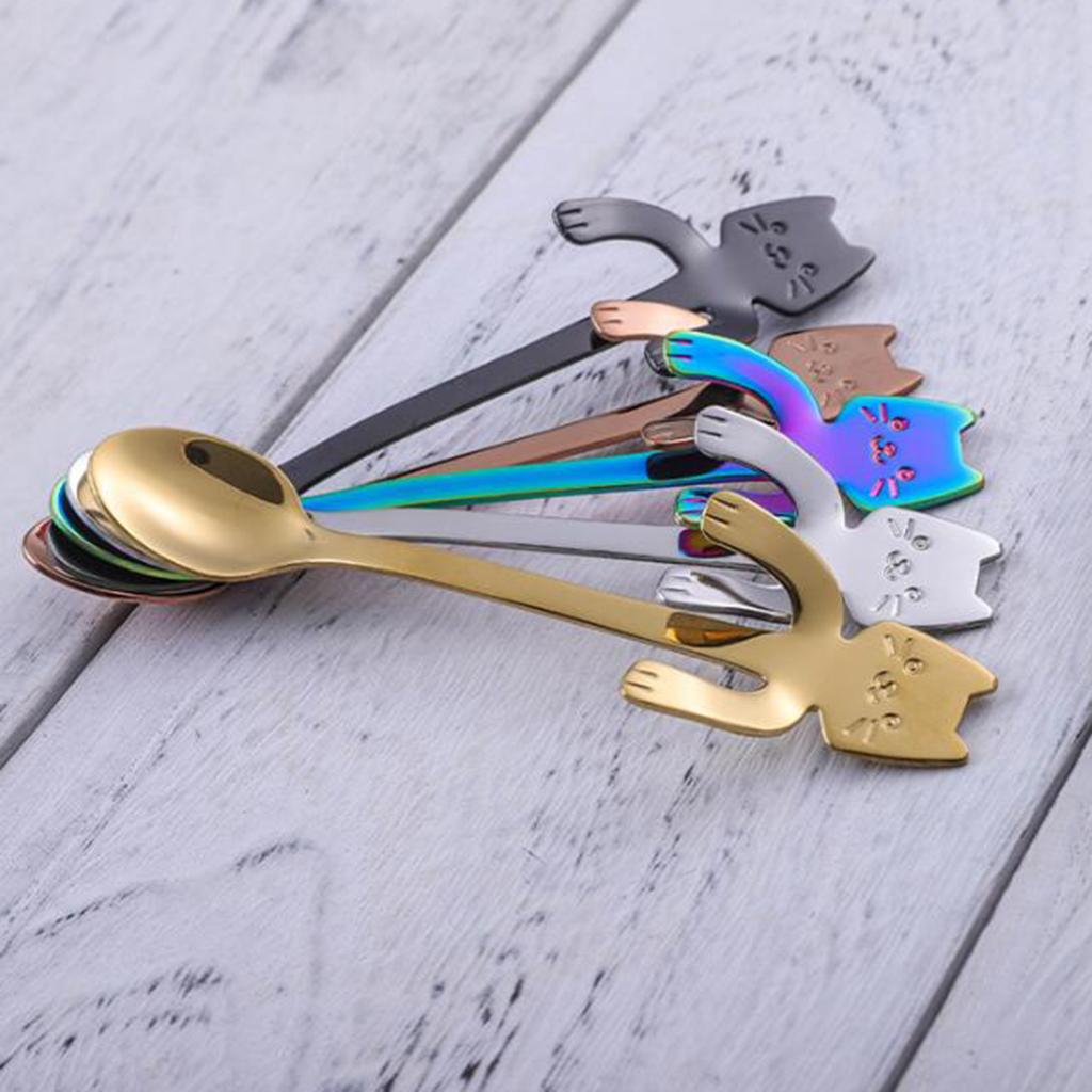 Premium Stainless Steel Coffee Spoon Mini Creative Cat Shape Iced Tea Spoon Teaspoons for Dessert Coffee Sugar Cake Ice Cream Soup Kitchen Restaurant