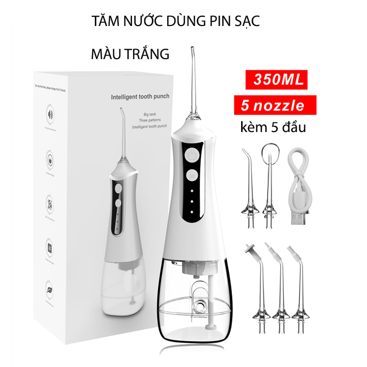 Tăm nước dùng pin sạc kèm 5 đầu xịt áp lực cao