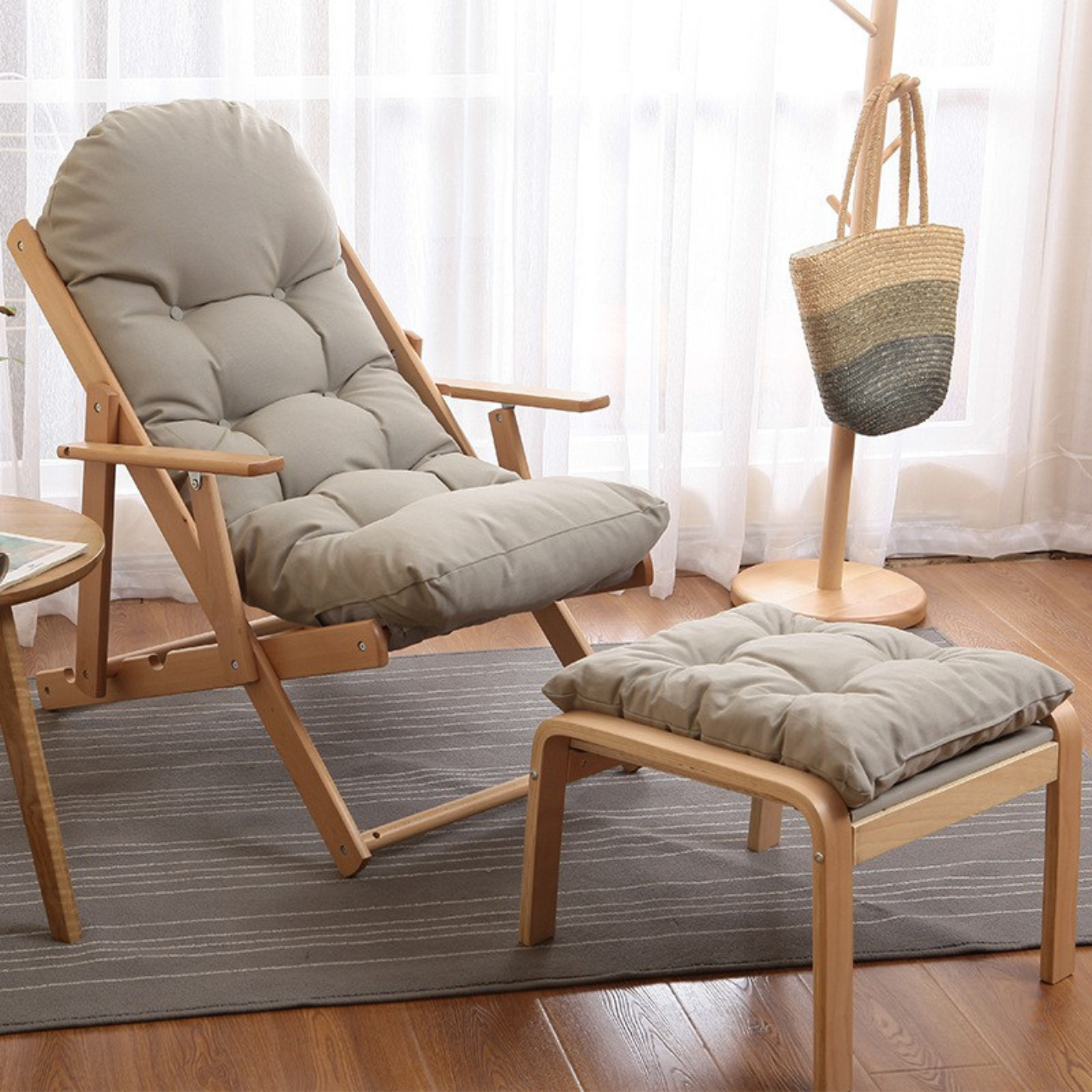 Ghế thư giãn gỗ cao cấp, ghế sofa đơn đệm bông thông minh có thể tháo dời và giặt