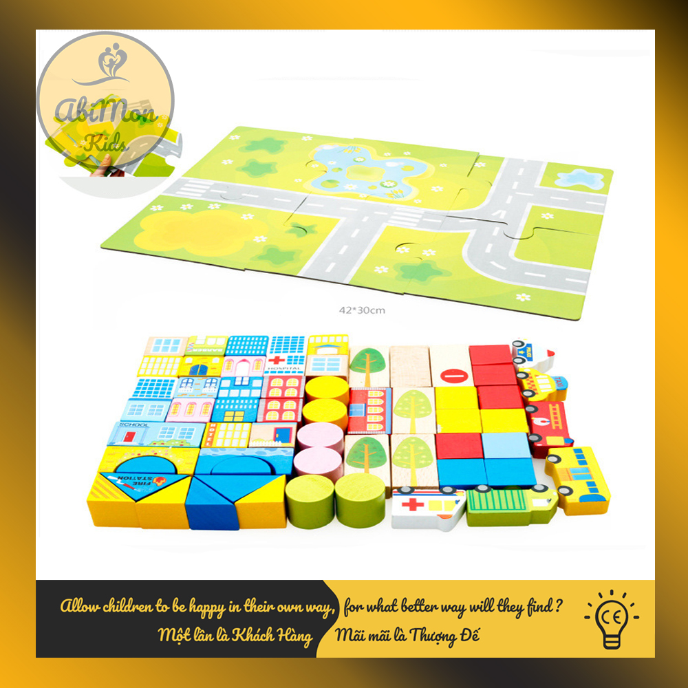 Bộ Xếp Hình Gỗ Thành Phố Cho Bé || Montessori cao cấp || Đồ chơi Gỗ - Giáo dục - An toàn - Thông minh