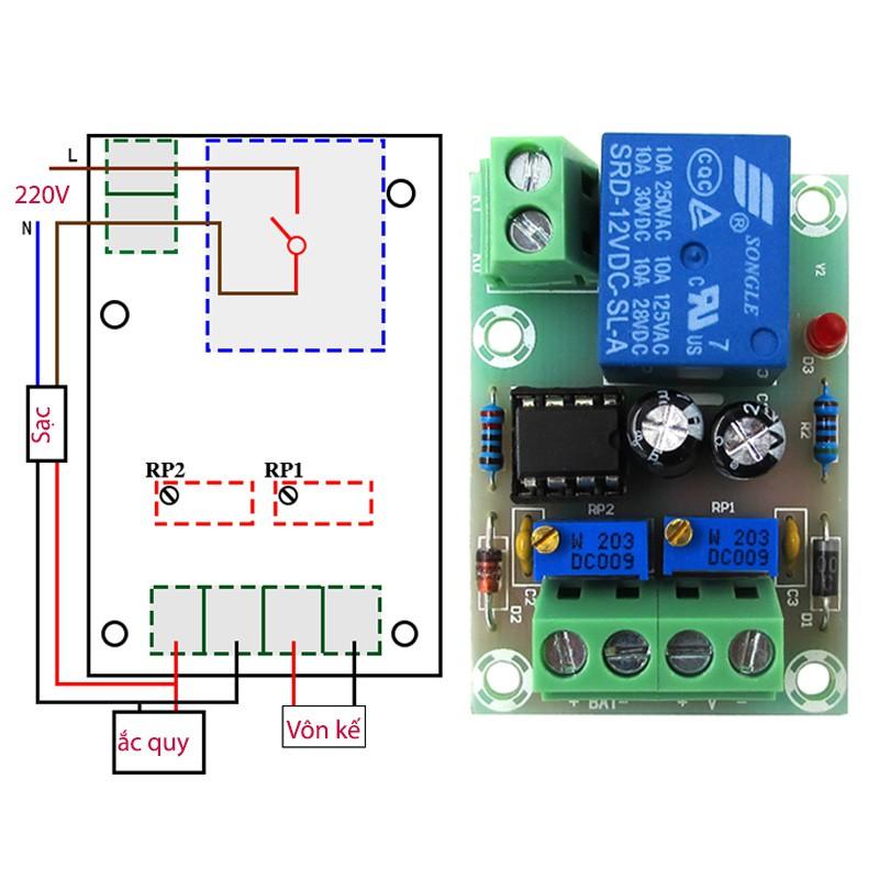 Module mạch kiểm soát và điều khiển tự động sạc bình ắc quy 12V XH-M601