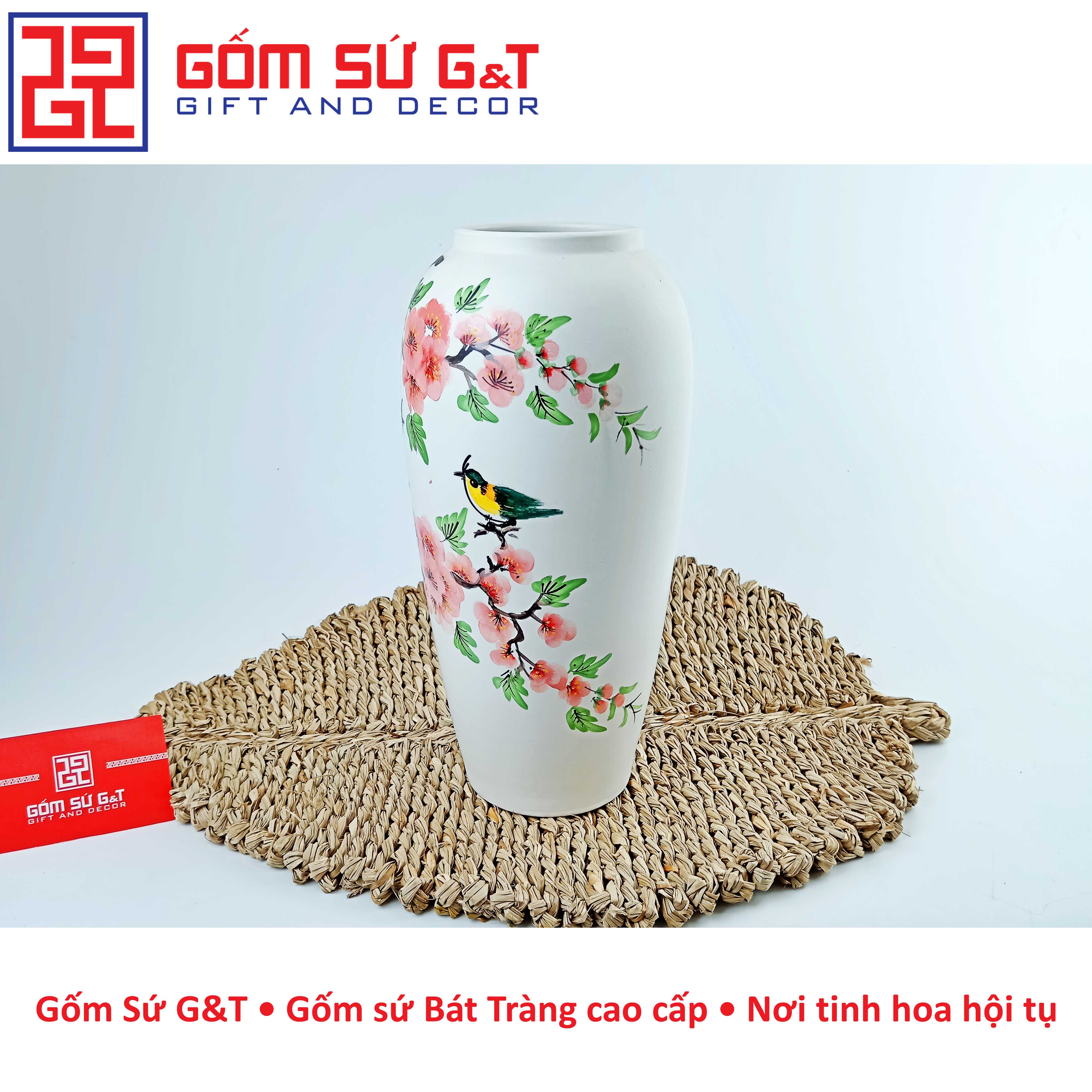 Lọ hoa dáng bom vẽ chim đào Gốm Sứ G&amp;T
