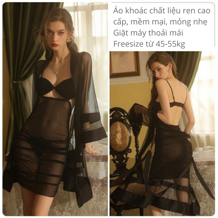 Bộ đồ ngủ VICKE SECVIA chất ren cao cấp - đầy đủ phụ kiện đi kèm - phong cách sexy quyến rũ 1860