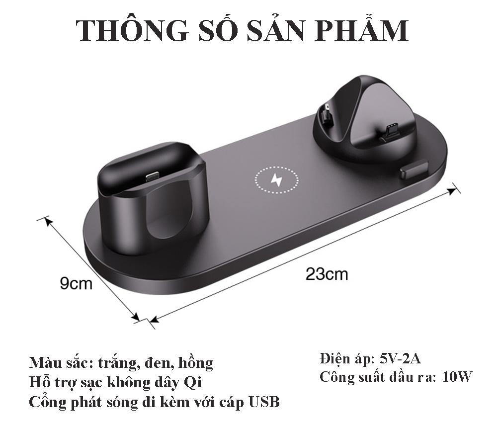 Bộ Sạc Không Dây Đa Chức Năng WS5 6 IN 1 - Sạc Nhanh, Đa Cổng, Tiện Lợi Khi Di Chuyển