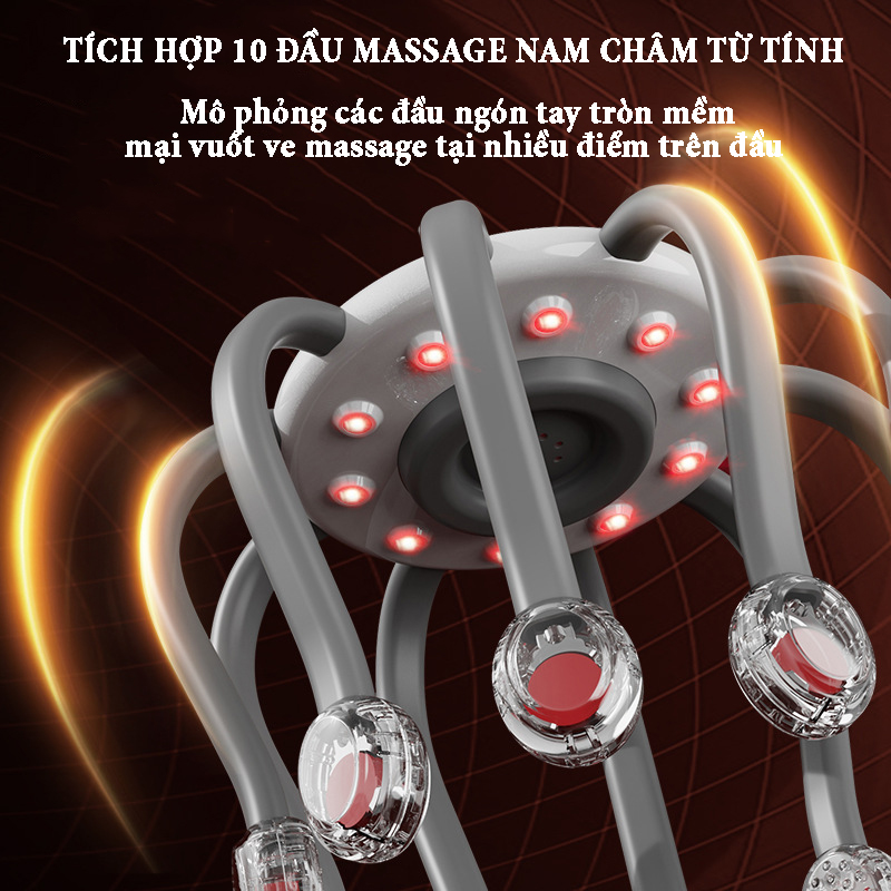 Máy massage đầu bằng xung điện EMS có remoss điều khiển từ xa lựa chọn 7 chế độ hoạt động, 8 mức điều chỉnh tăng giảm, chức năng chườm nóng giải pháp massage trị liệu tại nhà