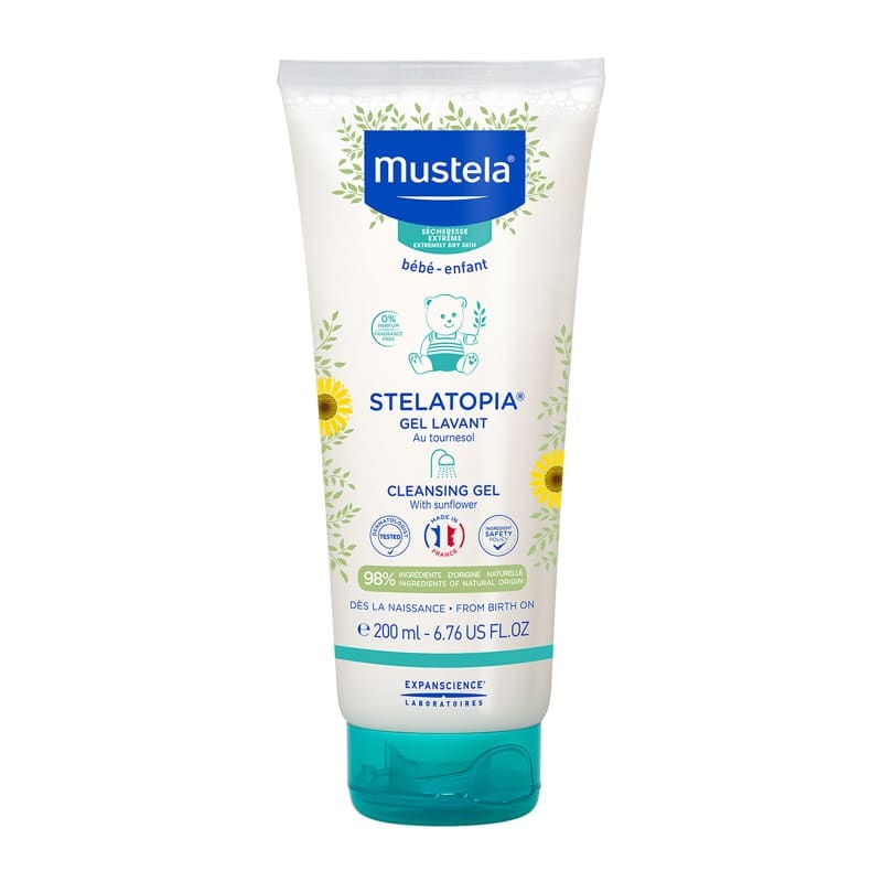 Gel Tắm Gội Cho Trẻ Sơ Sinh &amp; Em Bé Da Chàm Thể Tạng Mustela STELATOPIA CLEANSING GEL 200ML