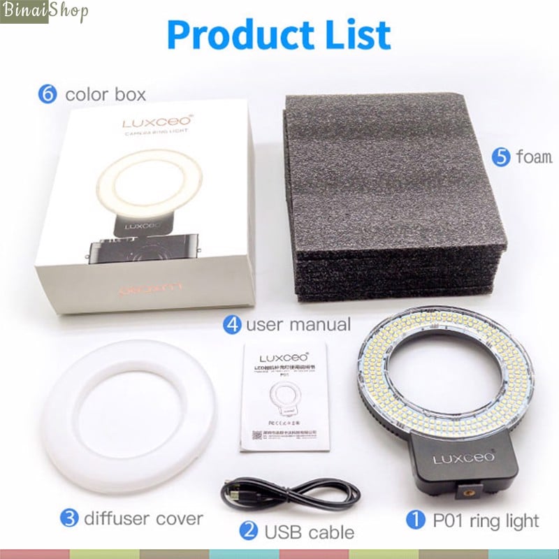 LUXCEO P01 Ring Light - Đèn Led Dạng Vòng Hỗ Trợ Quay Phim Chụp Hình Làm Youtube, Tik Tok, Review, Studio- Hàng chính hãng