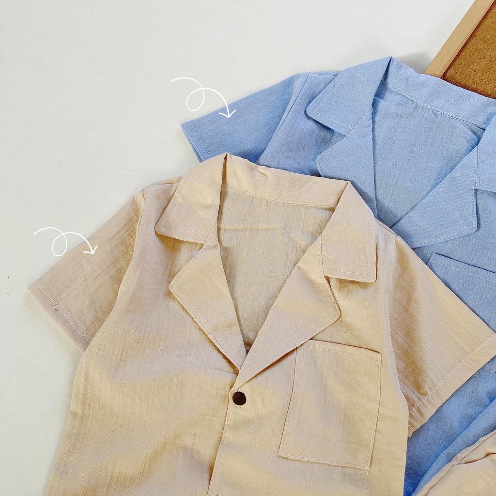 Bộ Quần Áo Cộc Tay Cho Bé Trai, Bộ Véc Vải Đũi Xước Hàn Trơn Cao Cấp Cho Bé Từ 8-27kg - SUMO KIDS