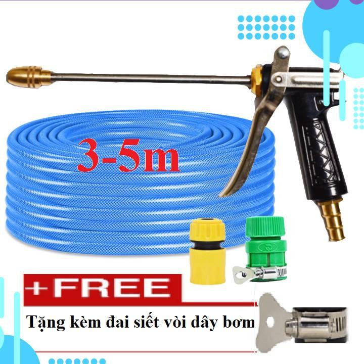 Bộ dây vòi xịt nước rửa xe,tưới cây ,tăng áp 3 lần,loại 3m, 5m 206318 đầu đồng,cút,nối nhựa vàng+ đai