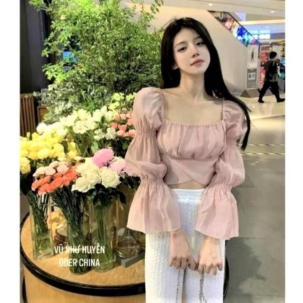 ÁO NỮ CROPTOP TAY PHỒNG 3 TẦNG NƠ LƯNG (DƯỚI 55KG MẶC VỪA)