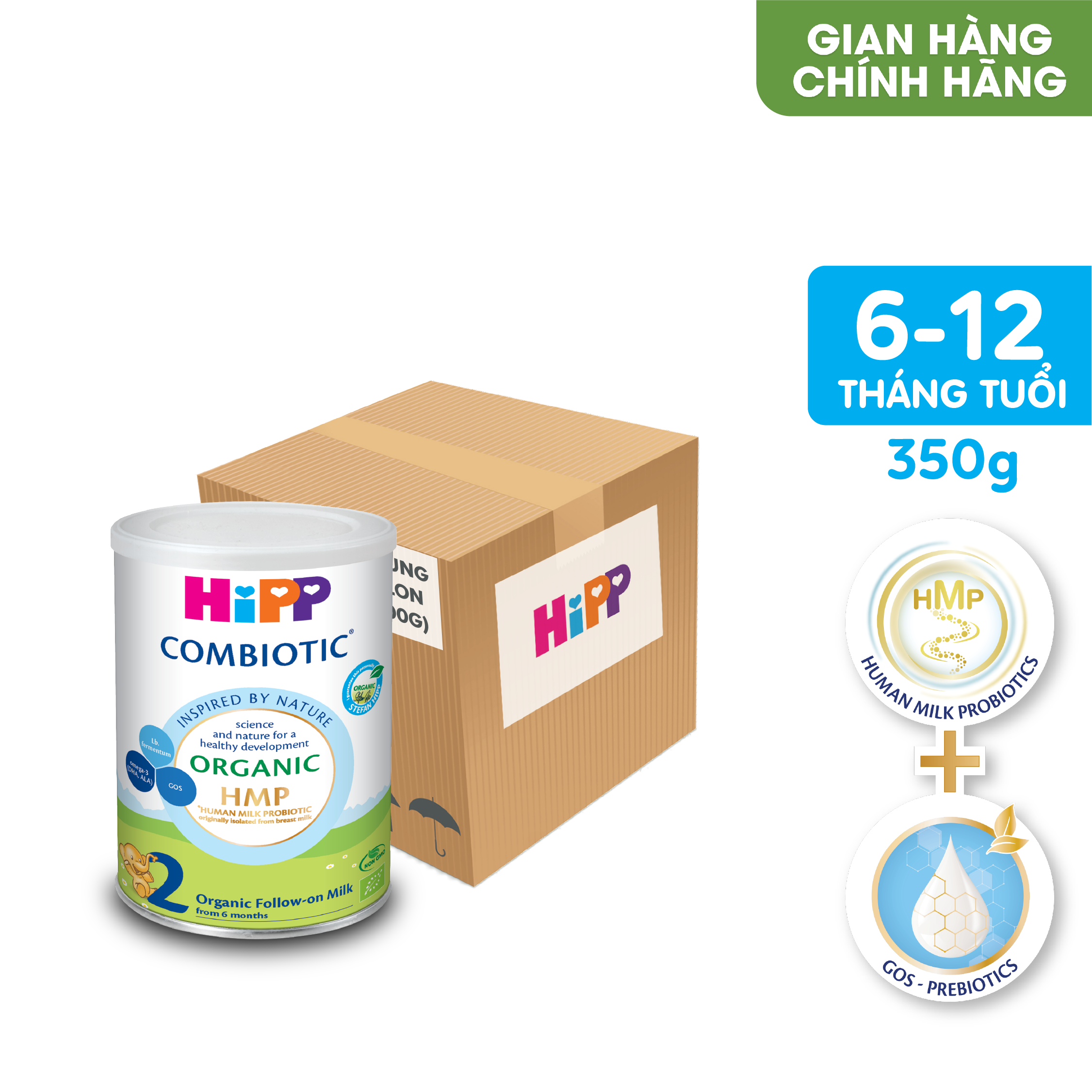 Thùng 4 lon Sữa bột công thức HiPP 2 Organic Combiotic 350g bổ sung DHA trực tiếp (4 lon x 350g)