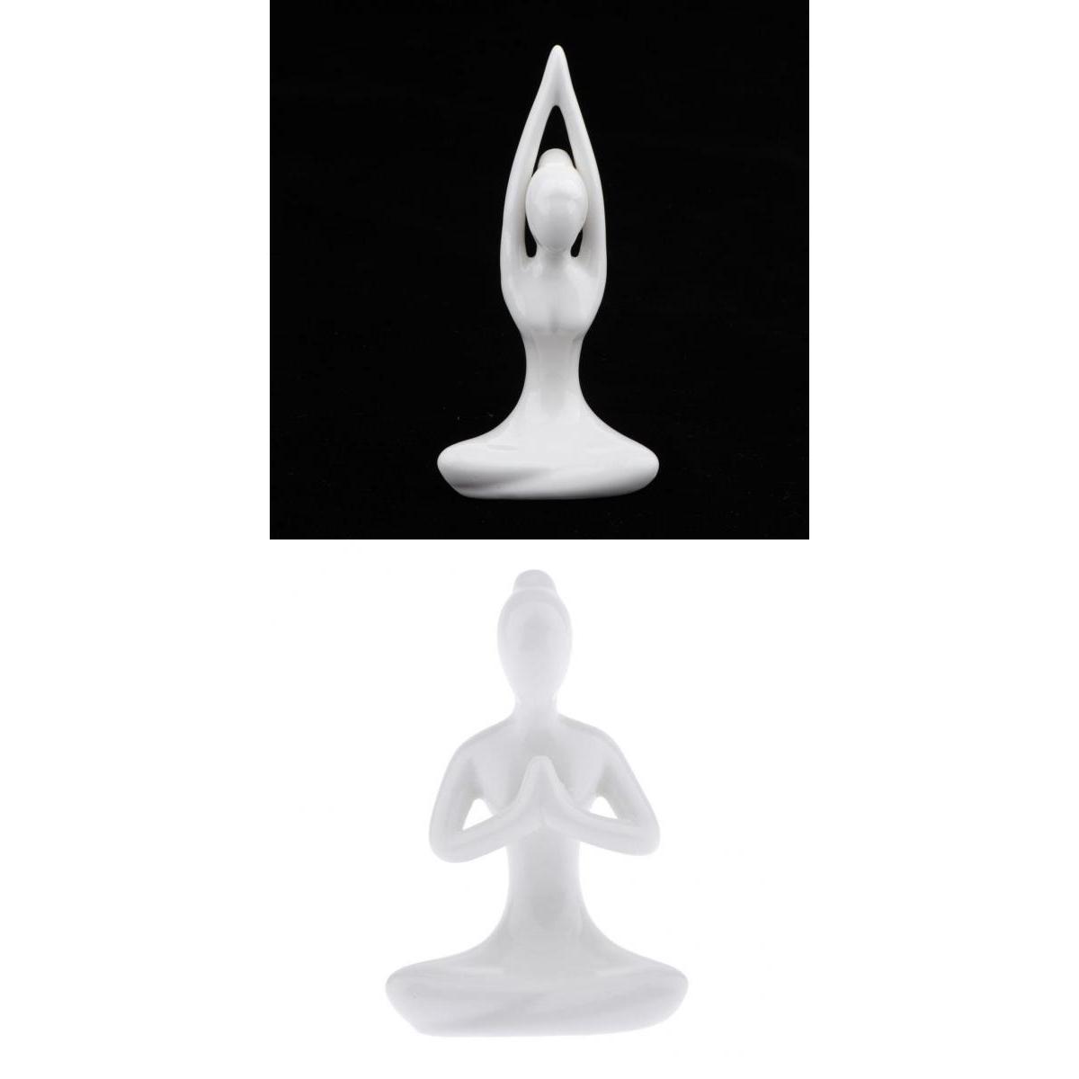Tishita 2x Ceramic Yoga Figure Ornament Statue Sculpture  Garden Desk Home