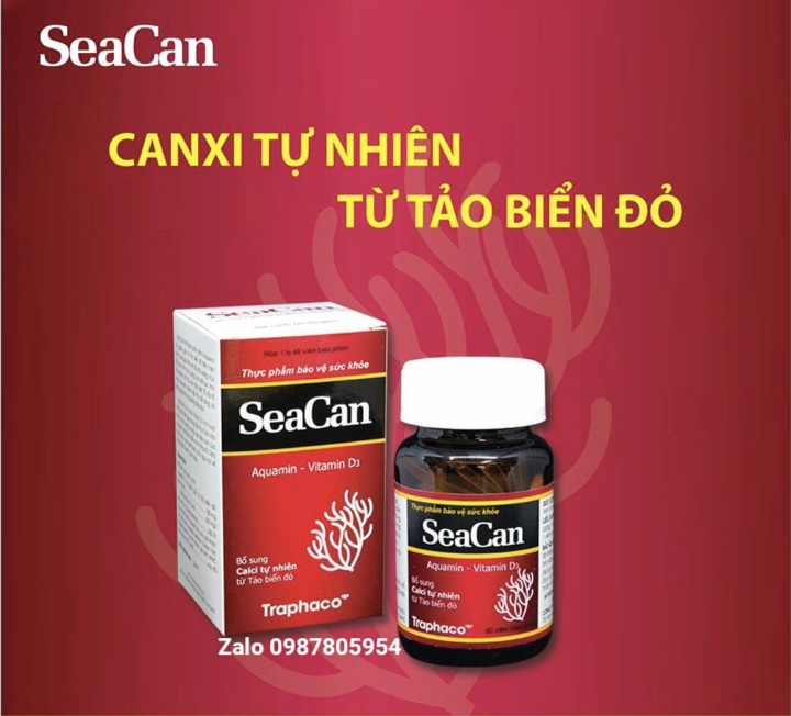 Hỗ Trợ Tăng Chiều Cao - Seacan Bổ sung canxi hữu cơ từ tảo biển và Vitamin D3 Magie của Traphaco, giảm loãng xương, tăng chiều cao, lọ 60 viên