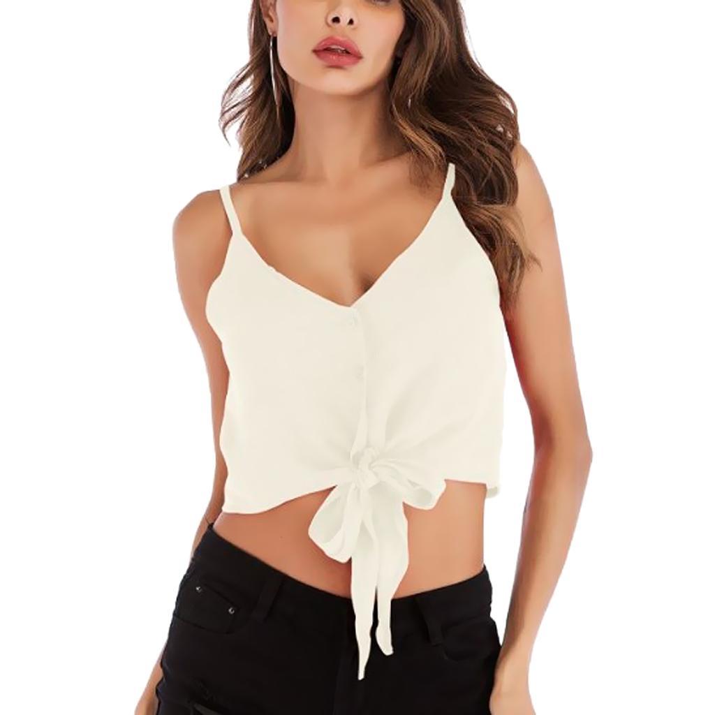 Women Casual Solid Tank Tops Vest Blouse Sleeveless Crop Top Shirt Cami Top