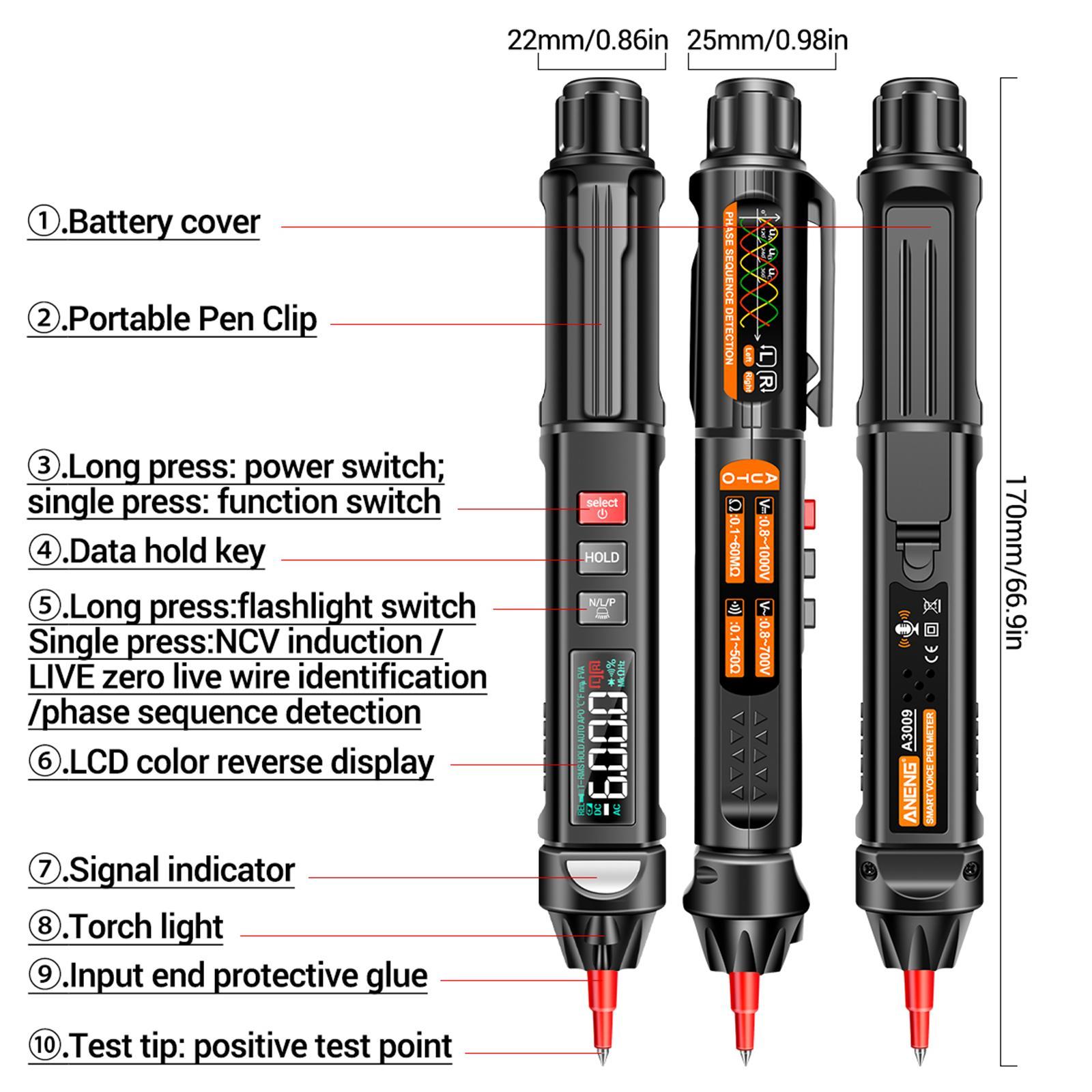 Multimeter Pen Voltage  Multimeter A3009 Continuity Test Voltage s for Automobile Household Appliance Maintenance Car Repair