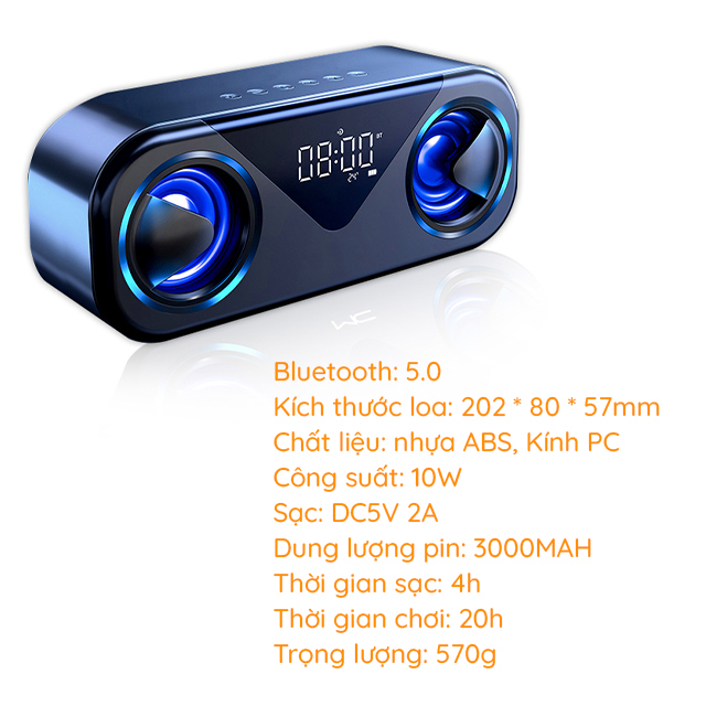 Loa Nghe Nhạc Bluetooth Không Dây Di Động Cầm Tay Mini H9 Kiêm Đài FM và Đồng Hồ BáoThức Phiên Bản Mới Cho Điện Thoạị Laptop ( giao màu ngẫu nhiên )