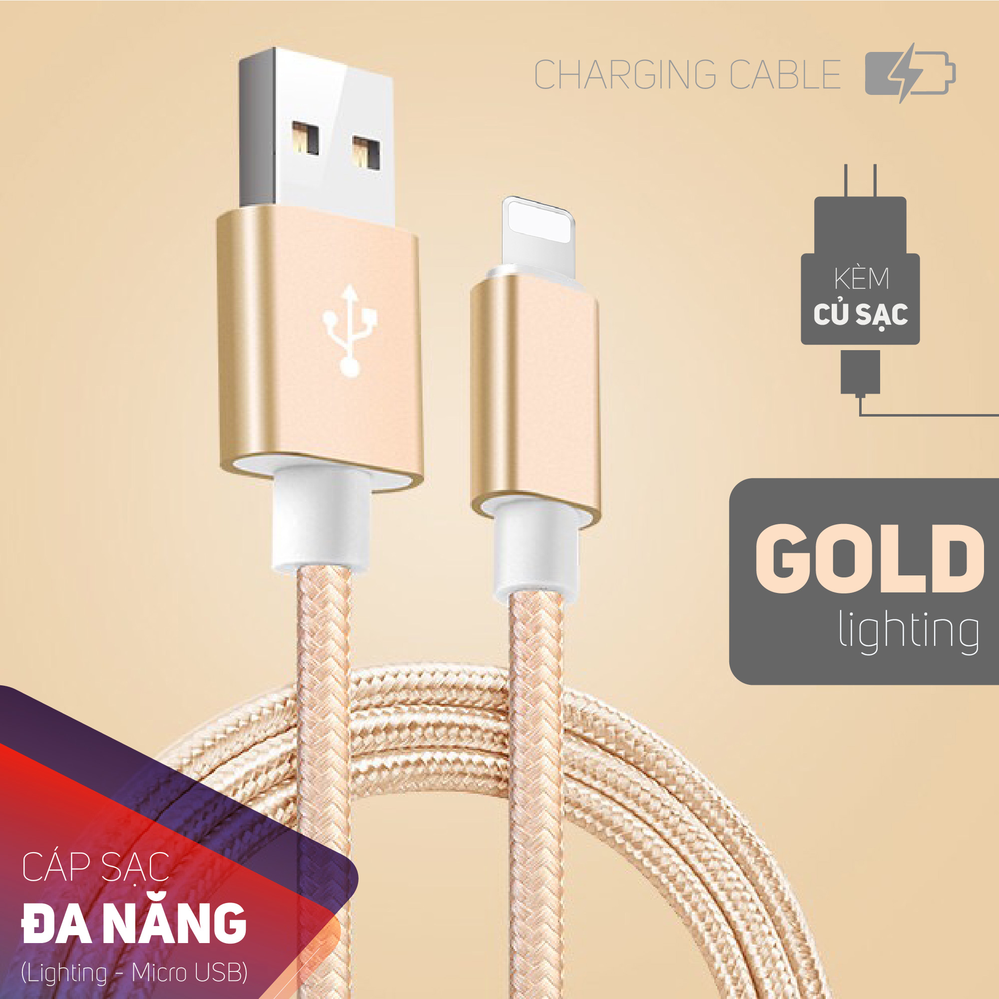 Bộ cáp sạc Lighting kèm theo củ sạc Quick charge 3.0,dây được bọc vải chắc chắn chọn màu ngẫu nhiên,củ sạc và cáp sạc nhanh tiện lợi có thể sạc hầu hết các dòng điện thoại trên thị trường