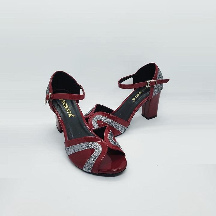 Giày cao gót nữ đẹp đế vuông 7 phân màu đỏ xám hàng hiệu rosata ro268