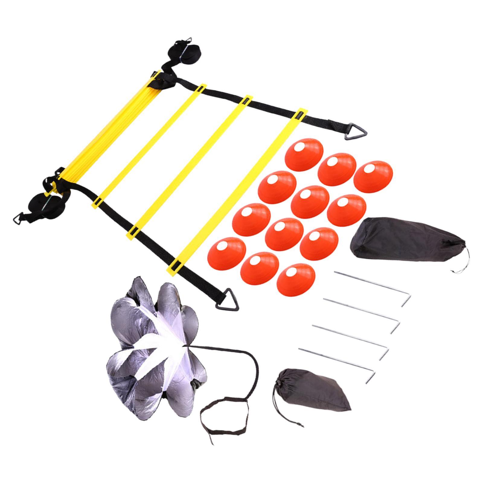 19.7ft Agility Ladder Training Set, Disc Cones, Resistance Parachute with Storage Pouch Trainer Equipment Workout for Sports, Track and Field