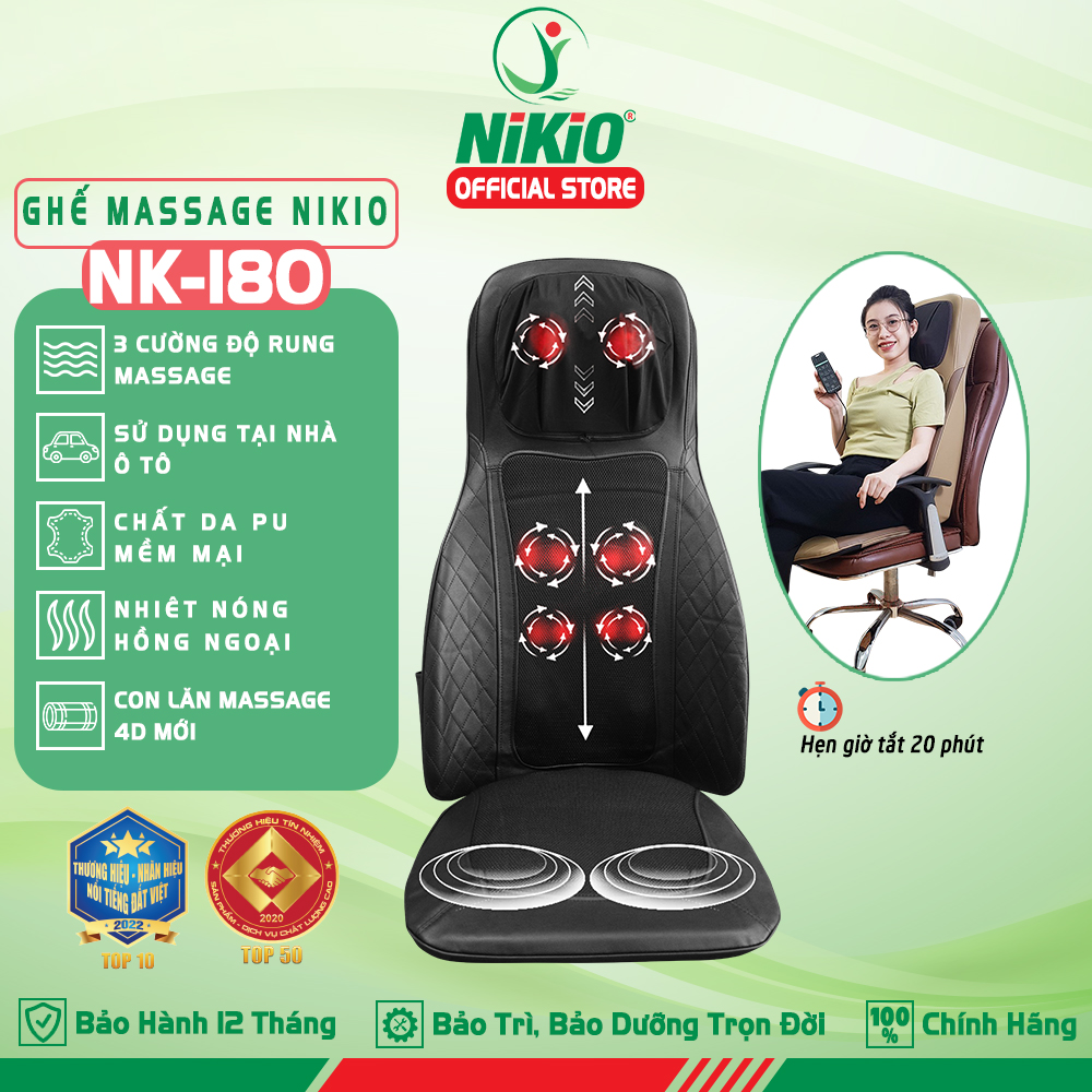 Ghế massage toàn thân Nikio NK-180 - Màu Đen - Dùng được trên ô tô
