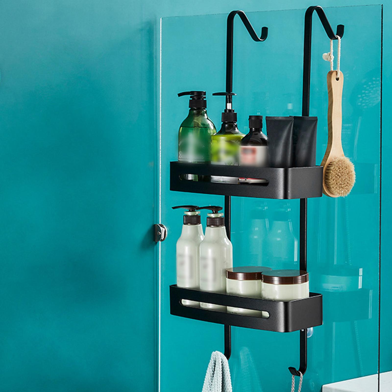 2 Tiers Over The Door Shower Caddy with Hooks Over Door Bathroom Shower Caddy Hanging Storage Organizer Shelves