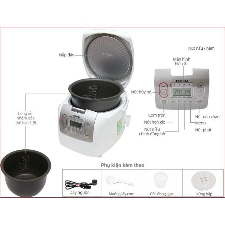 Nồi Cơm Điện Tử Toshiba RC-18NMFVN(WT) 1.8L (mới 100%, bảo hành 12 tháng)