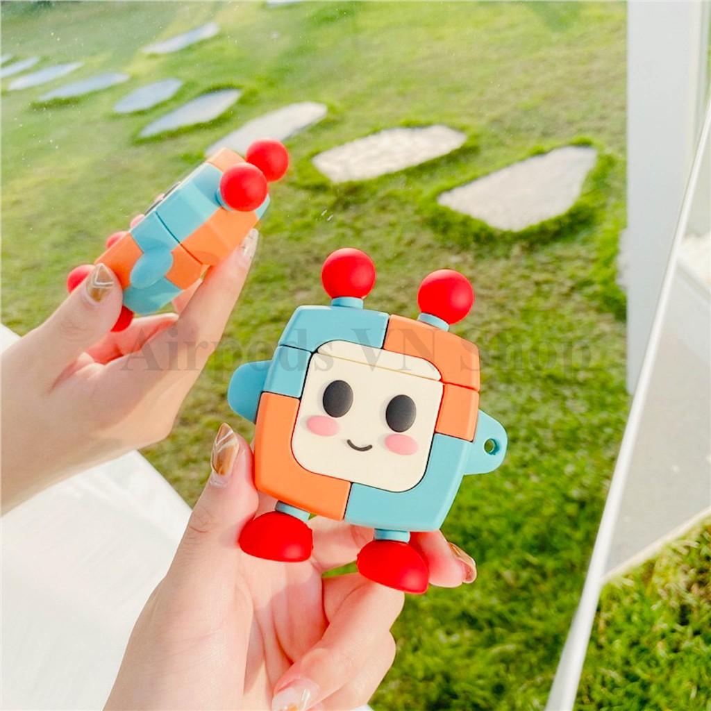 Bao Case Ốp dành cho Airpods 1/2 & Airpods Pro robot hồng xanh kute silicon cao cấp