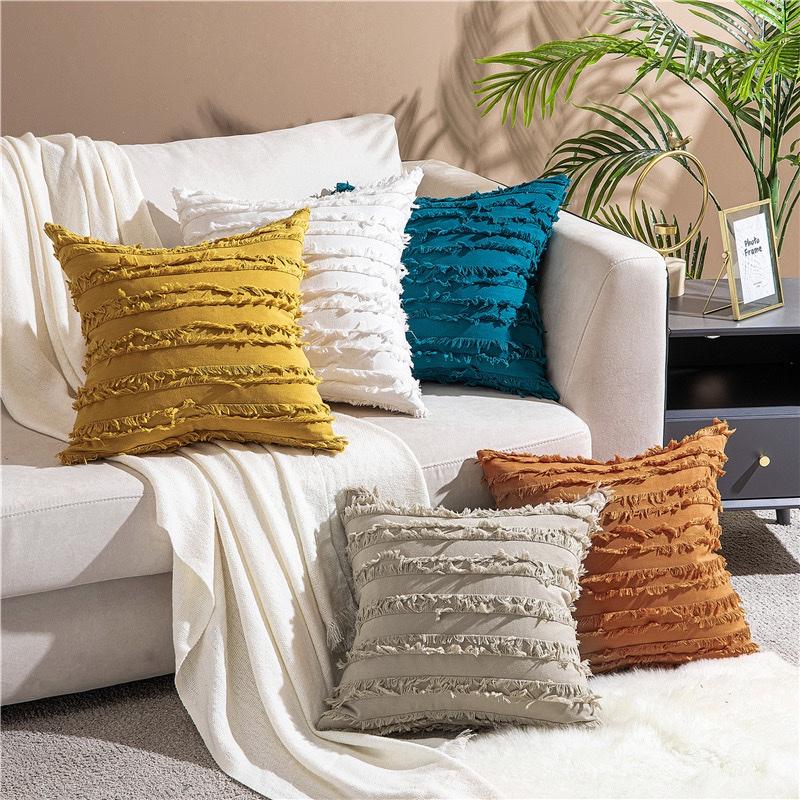 VỎ Gối Tựa Lưng Trang Trí Sofa Vải Bố TUA RUA CAO CẤP KHÔNG XÙ LÔNG SBK143